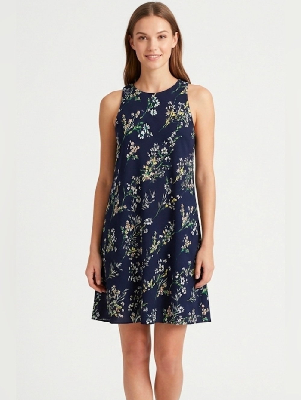 NWT Lauren By Ralph Lauren Sleeveless Navy Floral A-Line Dress Size 6P